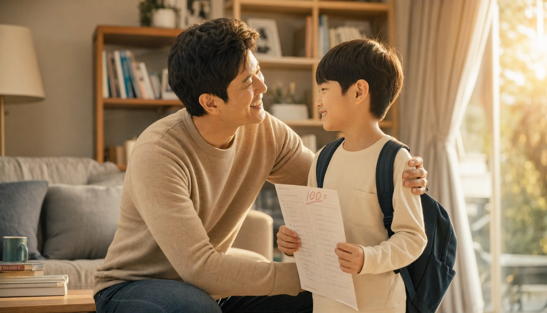 아이가 행동한 직후 부모가 바로 칭찬해주는 장면